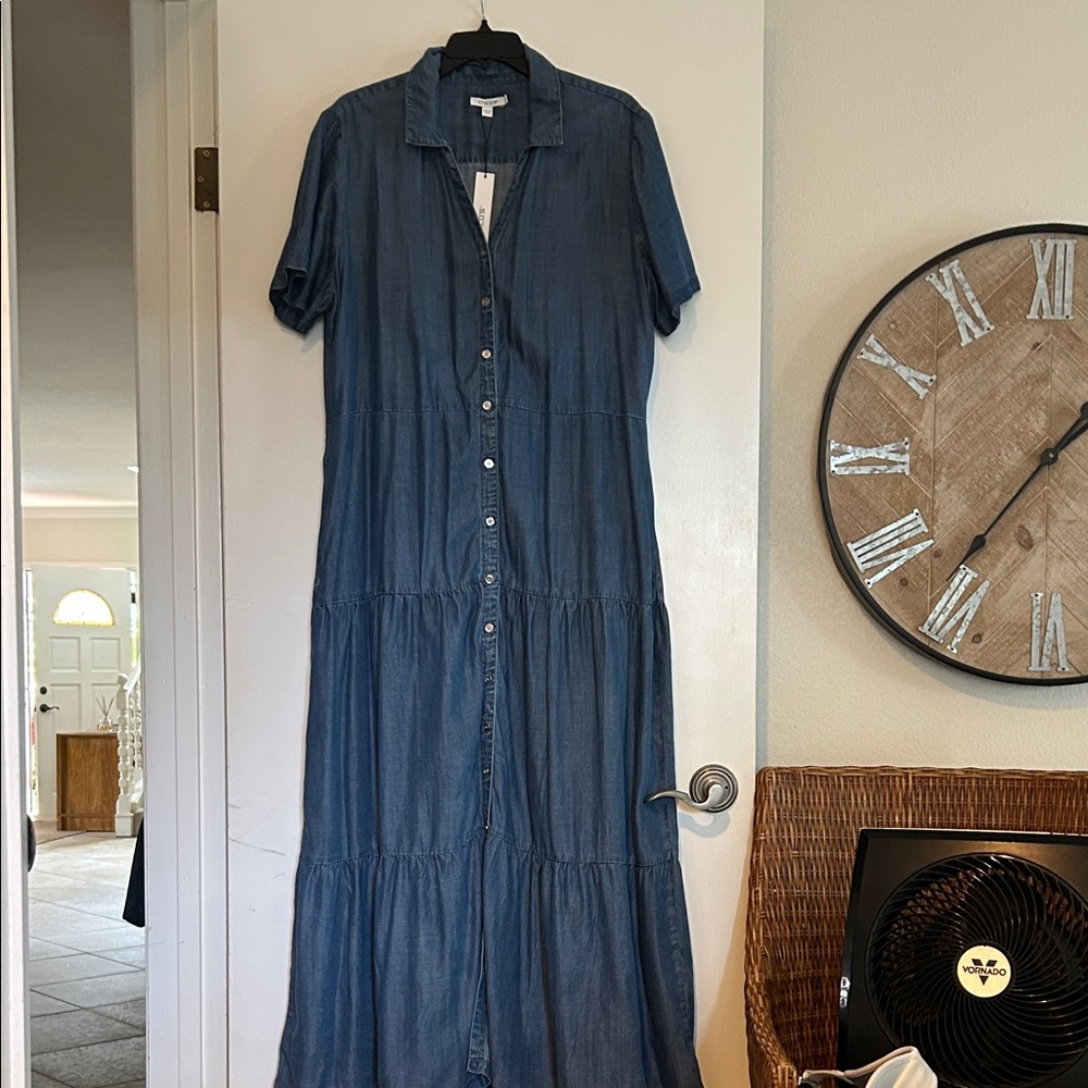 Chico's size 3 Indigo Button-Down Maxi Dress